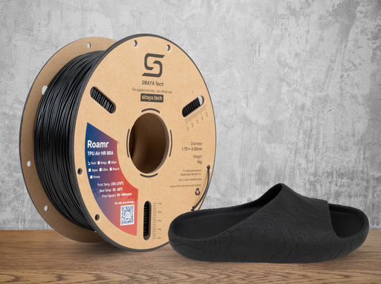 Black 3D printed slides made with Siraya Tech's Roamr TPU Air HR 85A filament
